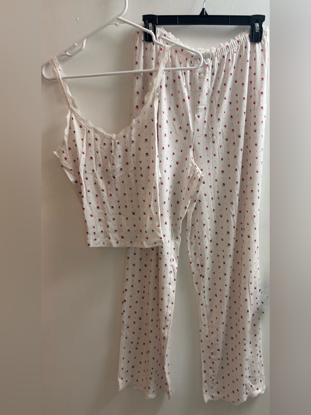 Victoria's Secret Cream Ribbed Cami & Floral Print Pajama Pants